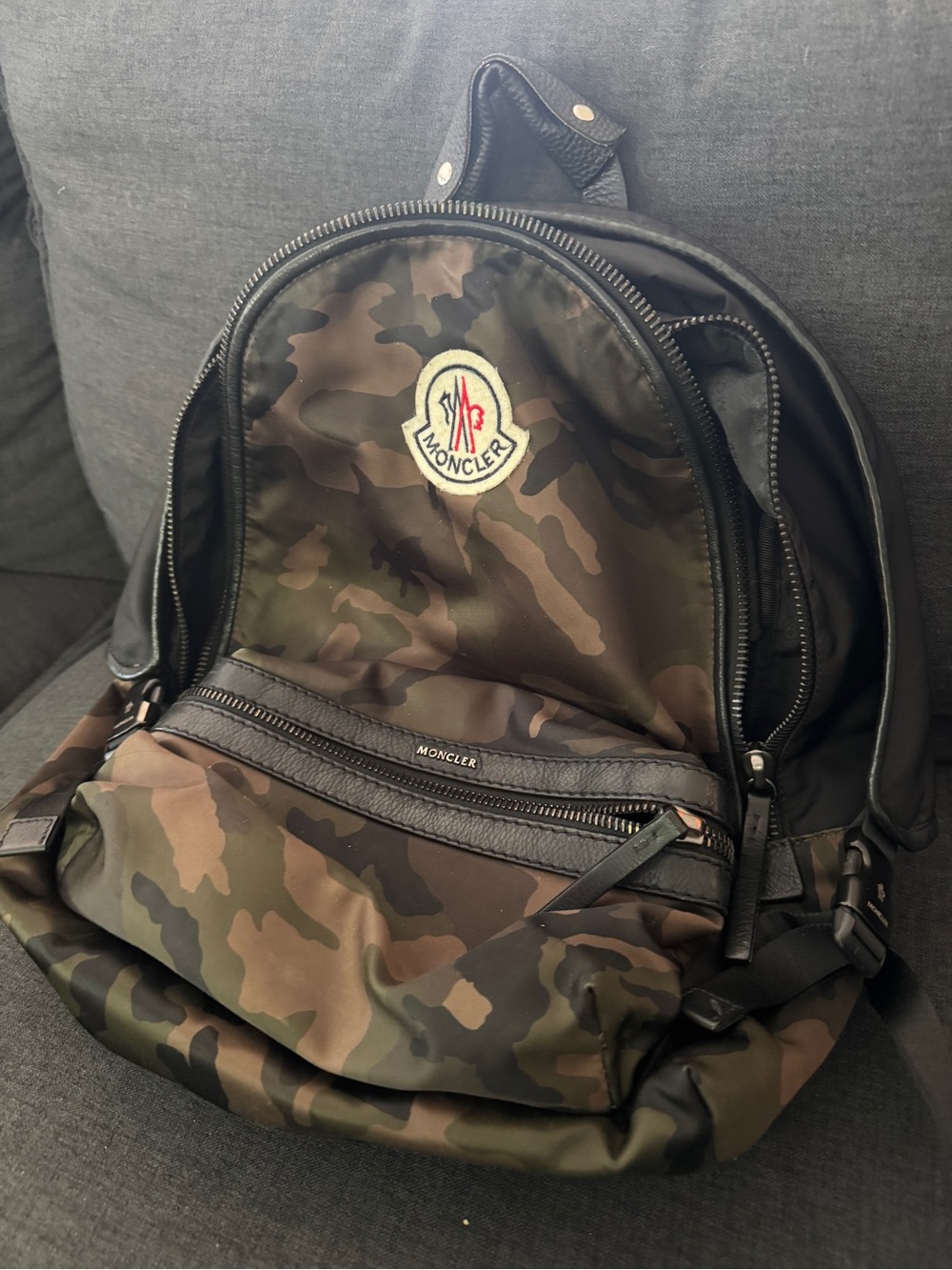 MONCLER BACKPACK CAMO/BLACK LEATHER UNISEX AMAZING!!!
